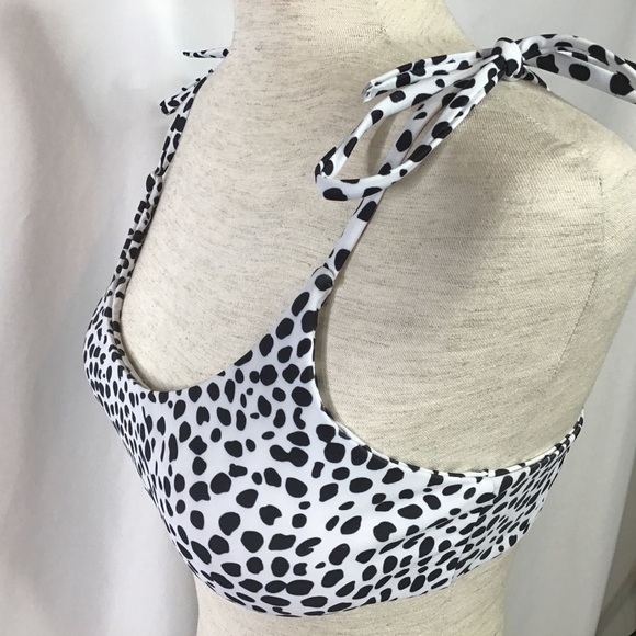 SHEIN Bikini Top Shoulder Tie Spotted Dots White Black Size L - Picture 3 of 8